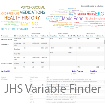 JHS Data Visualization image showing Variables Finder word cloud
